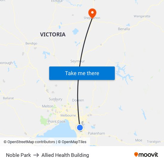 Noble Park to Allied Health Building map