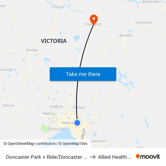 Doncaster Park + Ride/Doncaster Rd (Doncaster) to Allied Health Building map