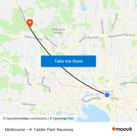 Melbourne to Calder Park Raceway map