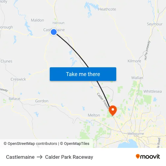 Castlemaine to Calder Park Raceway map