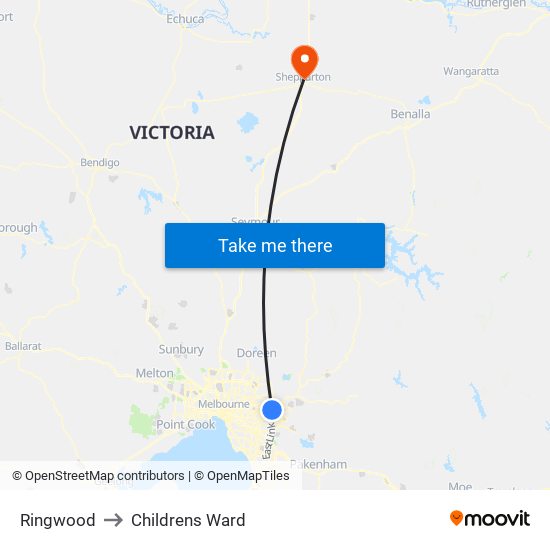 Ringwood to Childrens Ward map