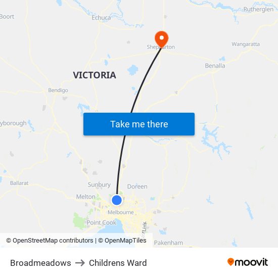 Broadmeadows to Childrens Ward map