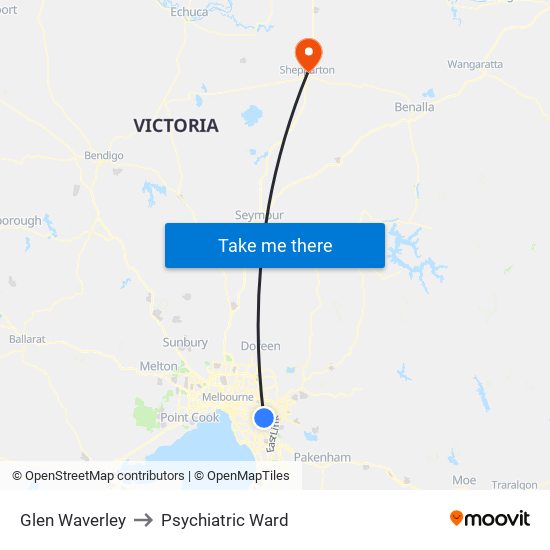 Glen Waverley to Psychiatric Ward map