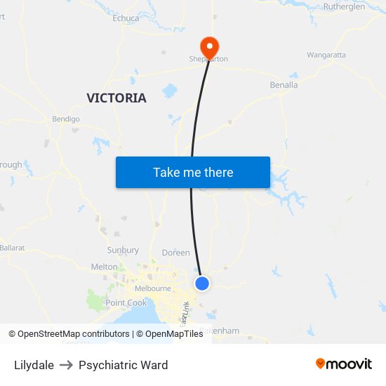 Lilydale to Psychiatric Ward map