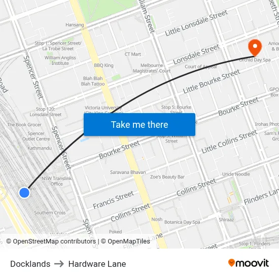 Docklands to Hardware Lane map