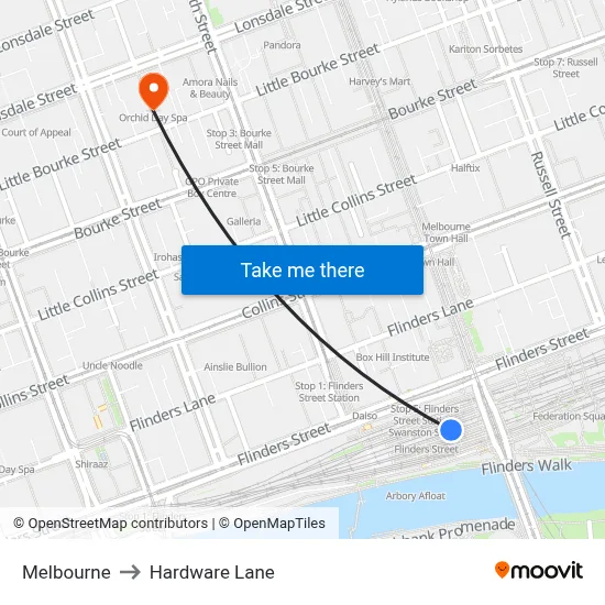 Melbourne to Hardware Lane map