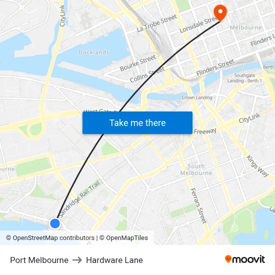 Port Melbourne to Hardware Lane map