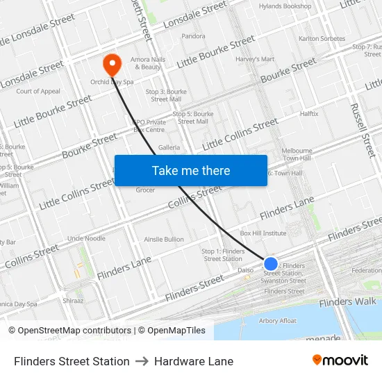 Flinders Street Station to Hardware Lane map