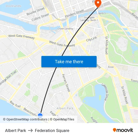 Albert Park to Federation Square map