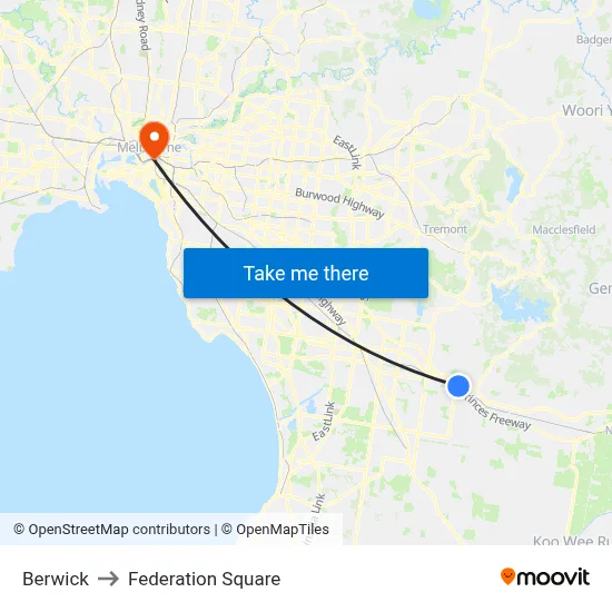 Berwick to Federation Square map