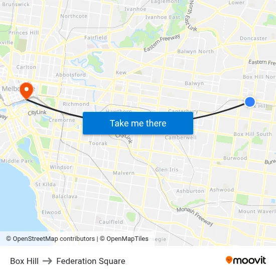 Box Hill to Federation Square map