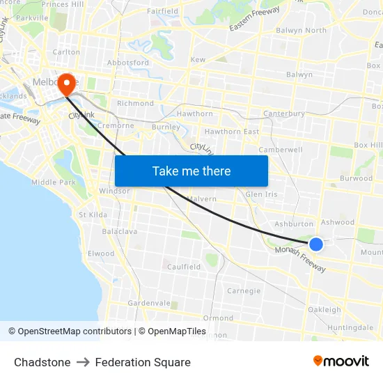 Chadstone to Federation Square map