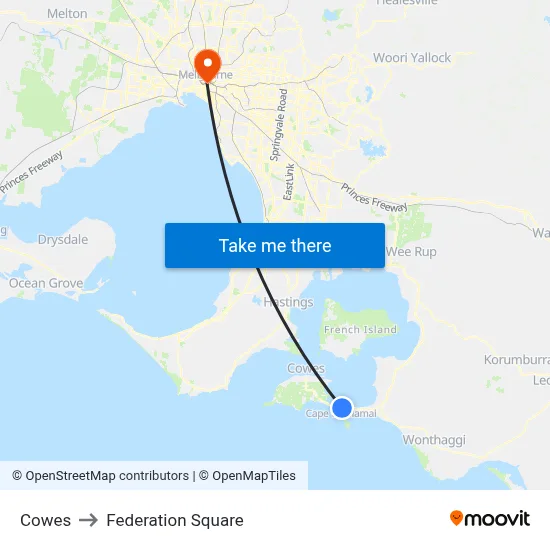 Cowes to Federation Square map