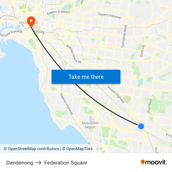 Dandenong to Federation Square map