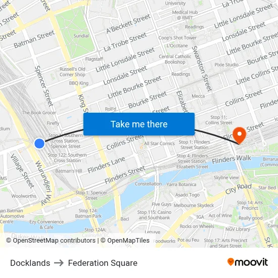 Docklands to Federation Square map