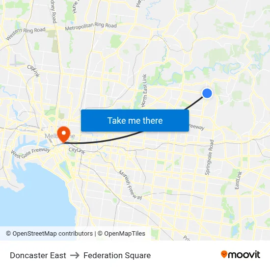 Doncaster East to Federation Square map
