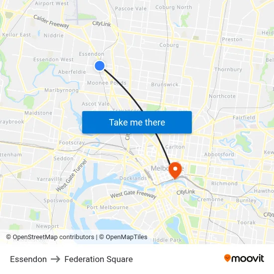 Essendon to Federation Square map
