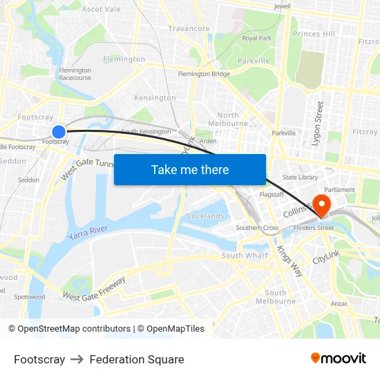 Footscray to Federation Square map