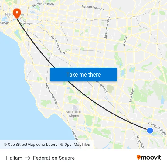 Hallam to Federation Square map