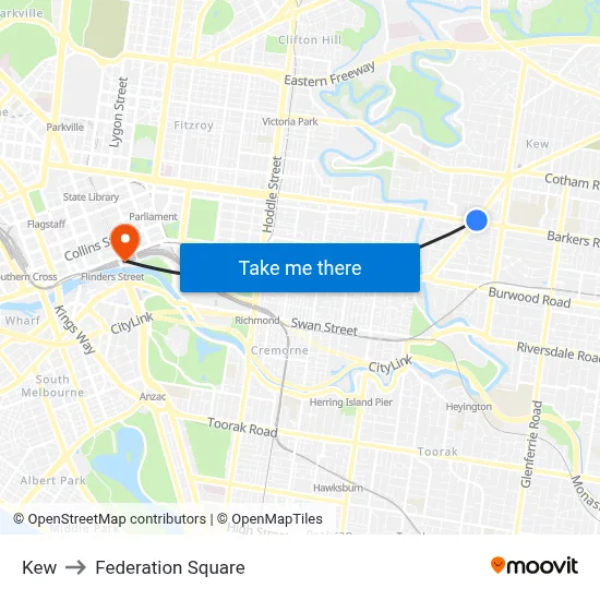 Kew to Federation Square map