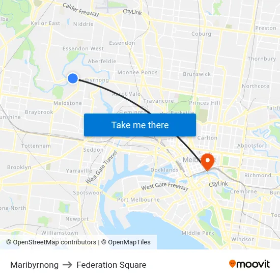 Maribyrnong to Federation Square map