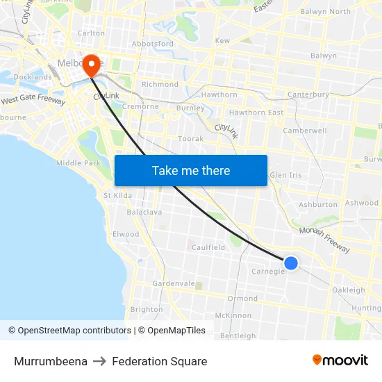 Murrumbeena to Federation Square map