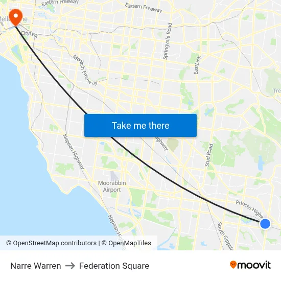 Narre Warren to Federation Square map