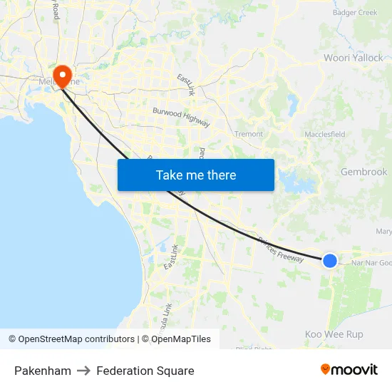 Pakenham to Federation Square map