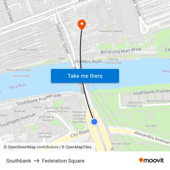 Southbank to Federation Square map