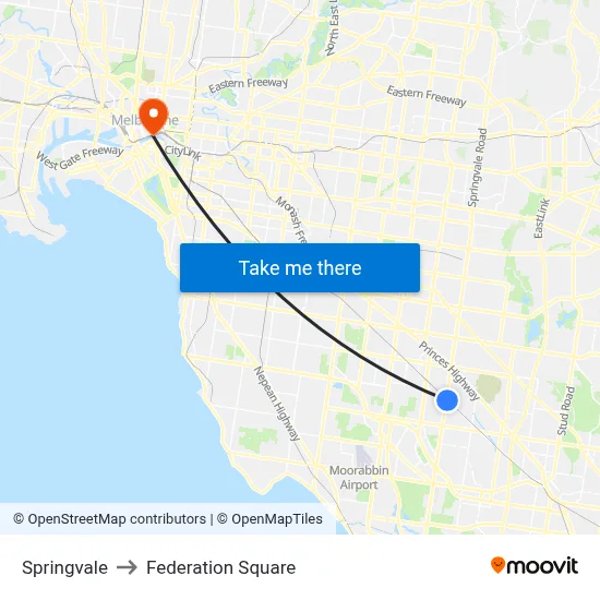Springvale to Federation Square map
