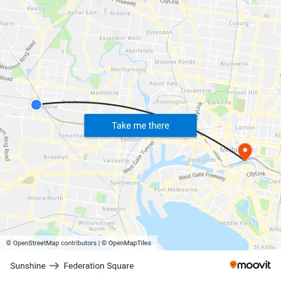 Sunshine to Federation Square map