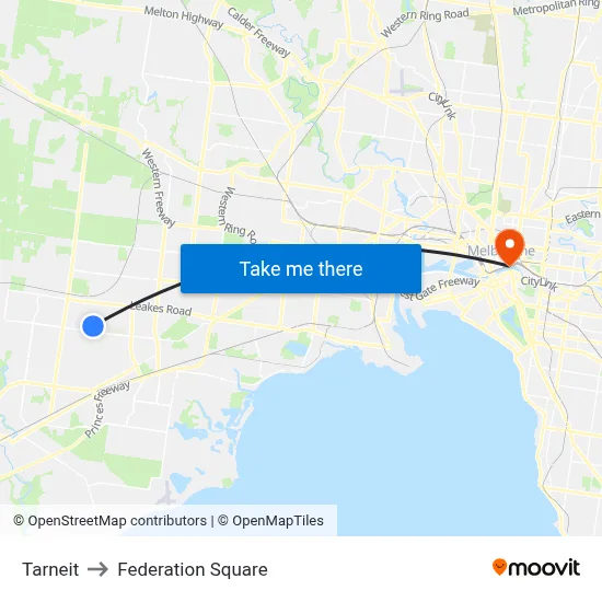 Tarneit to Federation Square map