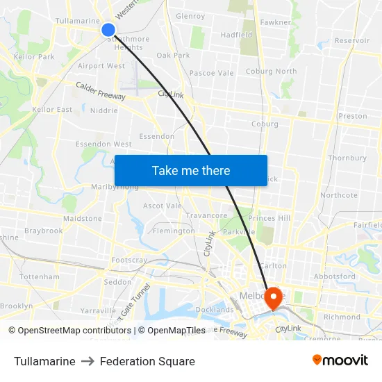 Tullamarine to Federation Square map
