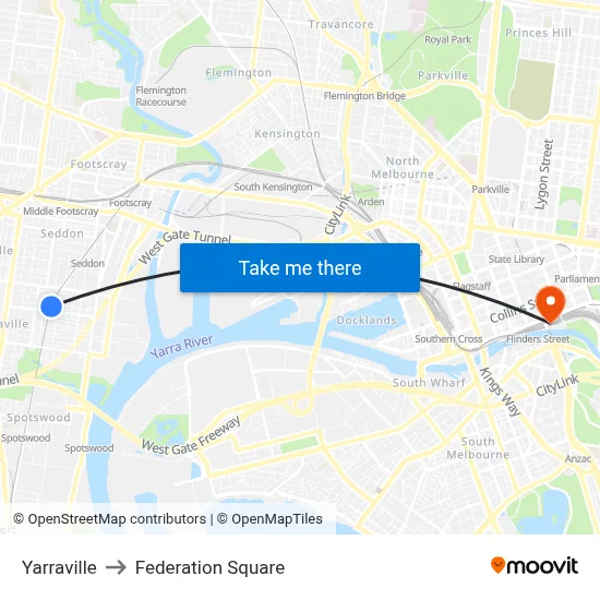 Yarraville to Federation Square map