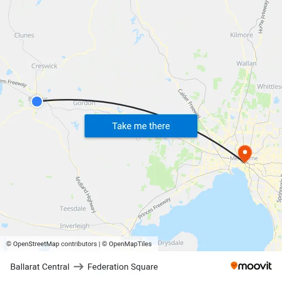 Ballarat Central to Federation Square map