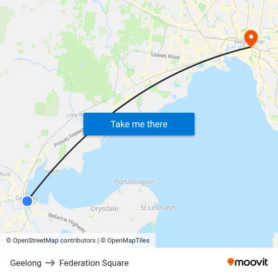 Geelong to Federation Square map