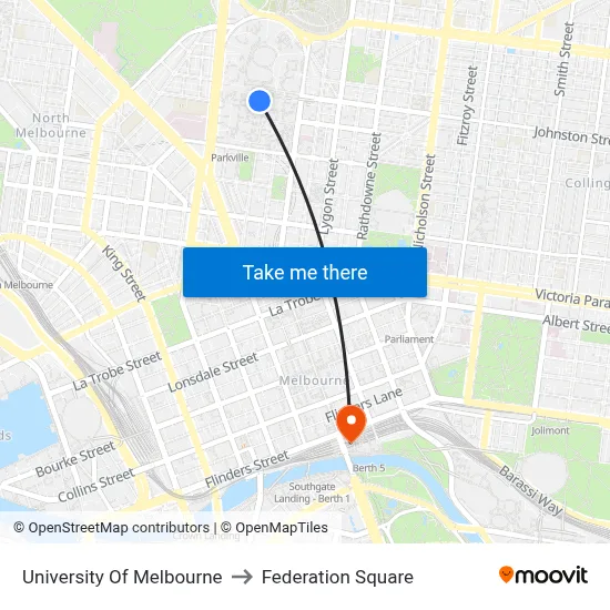 University Of Melbourne to Federation Square map