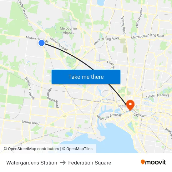 Watergardens Station to Federation Square map
