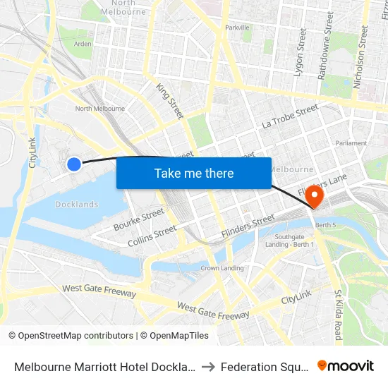 Melbourne Marriott Hotel Docklands to Federation Square map