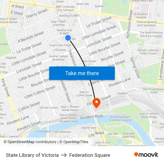 State Library of Victoria to Federation Square map