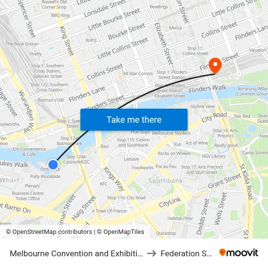 Melbourne Convention and Exhibition Centre to Federation Square map
