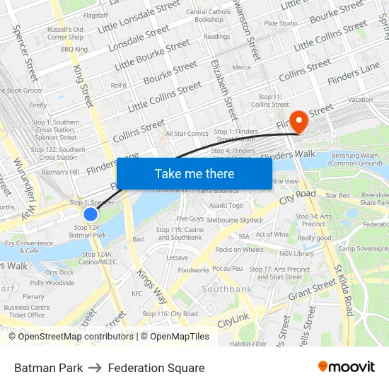 Batman Park to Federation Square map