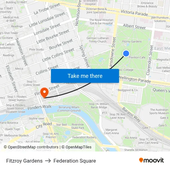 Fitzroy Gardens to Federation Square map