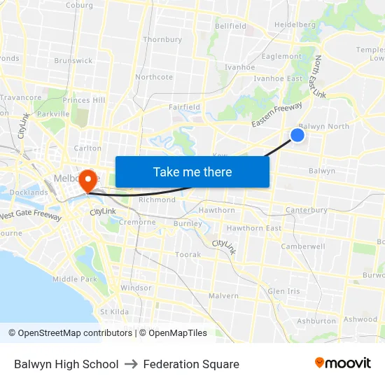 Balwyn High School to Federation Square map