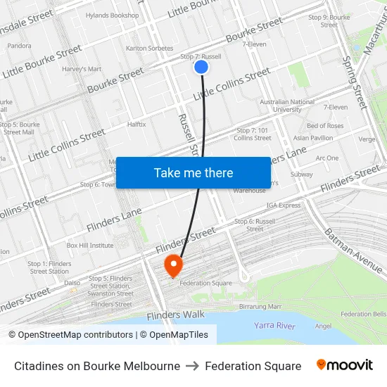 Citadines on Bourke Melbourne to Federation Square map