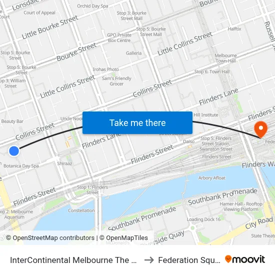InterContinental Melbourne The Rialto to Federation Square map