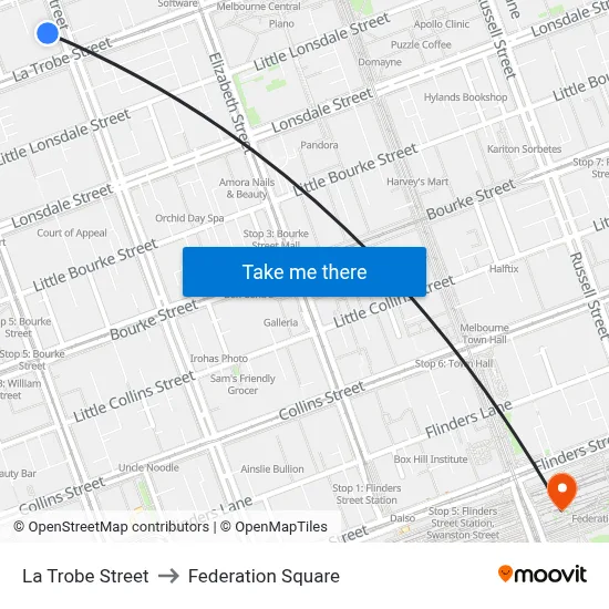 La Trobe Street to Federation Square map