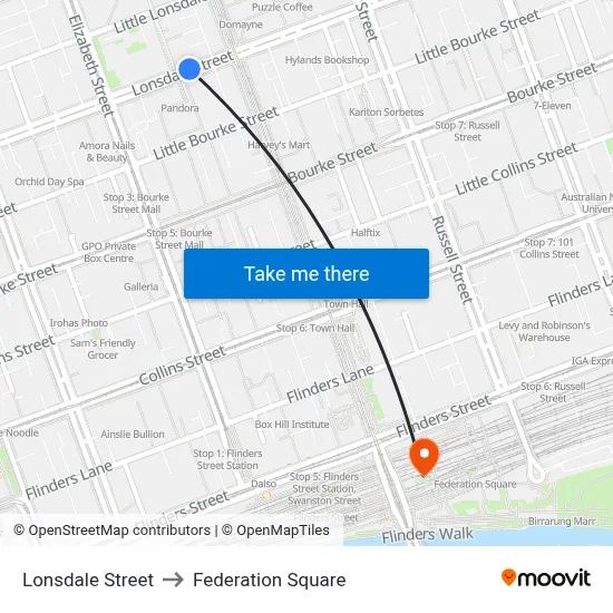 Lonsdale Street to Federation Square map