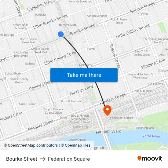 Bourke Street to Federation Square map