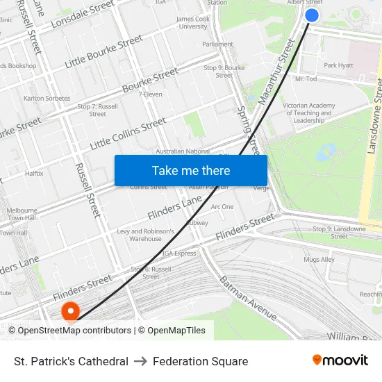 St. Patrick's Cathedral to Federation Square map